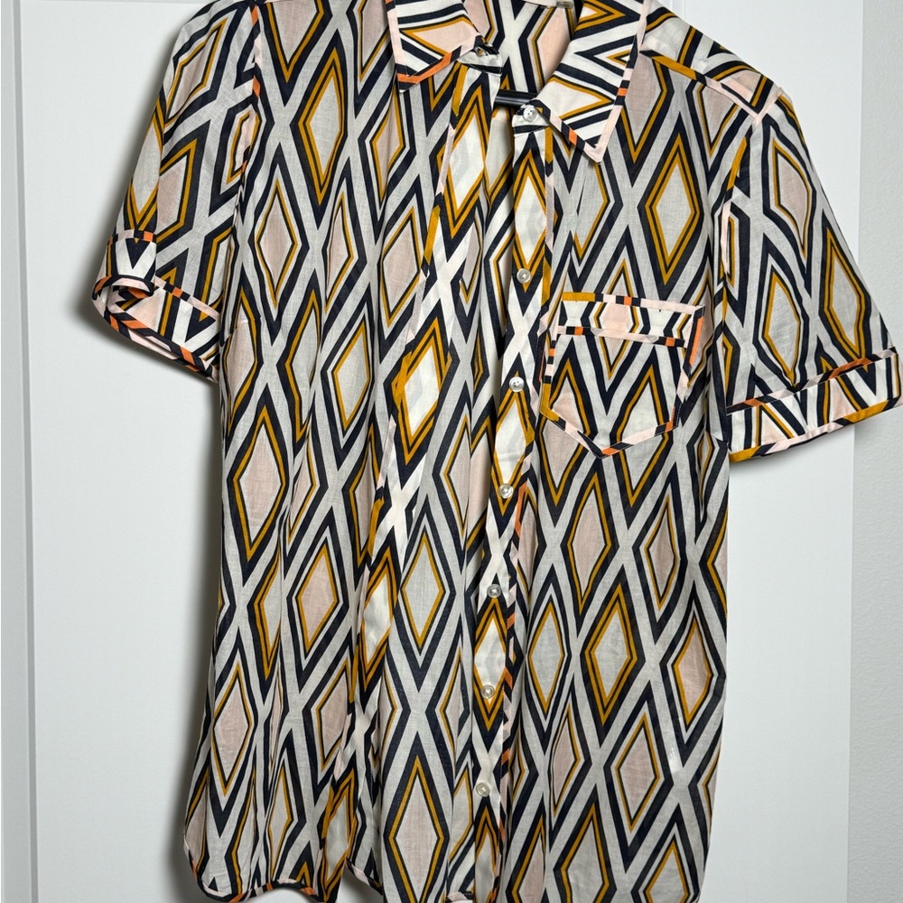 Tory Burch Geometric Blouse - Black, Gold, Cream